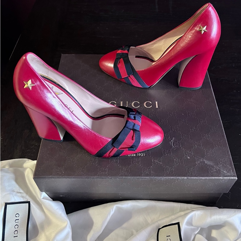 Gucci Red and Black Heeled Boots
